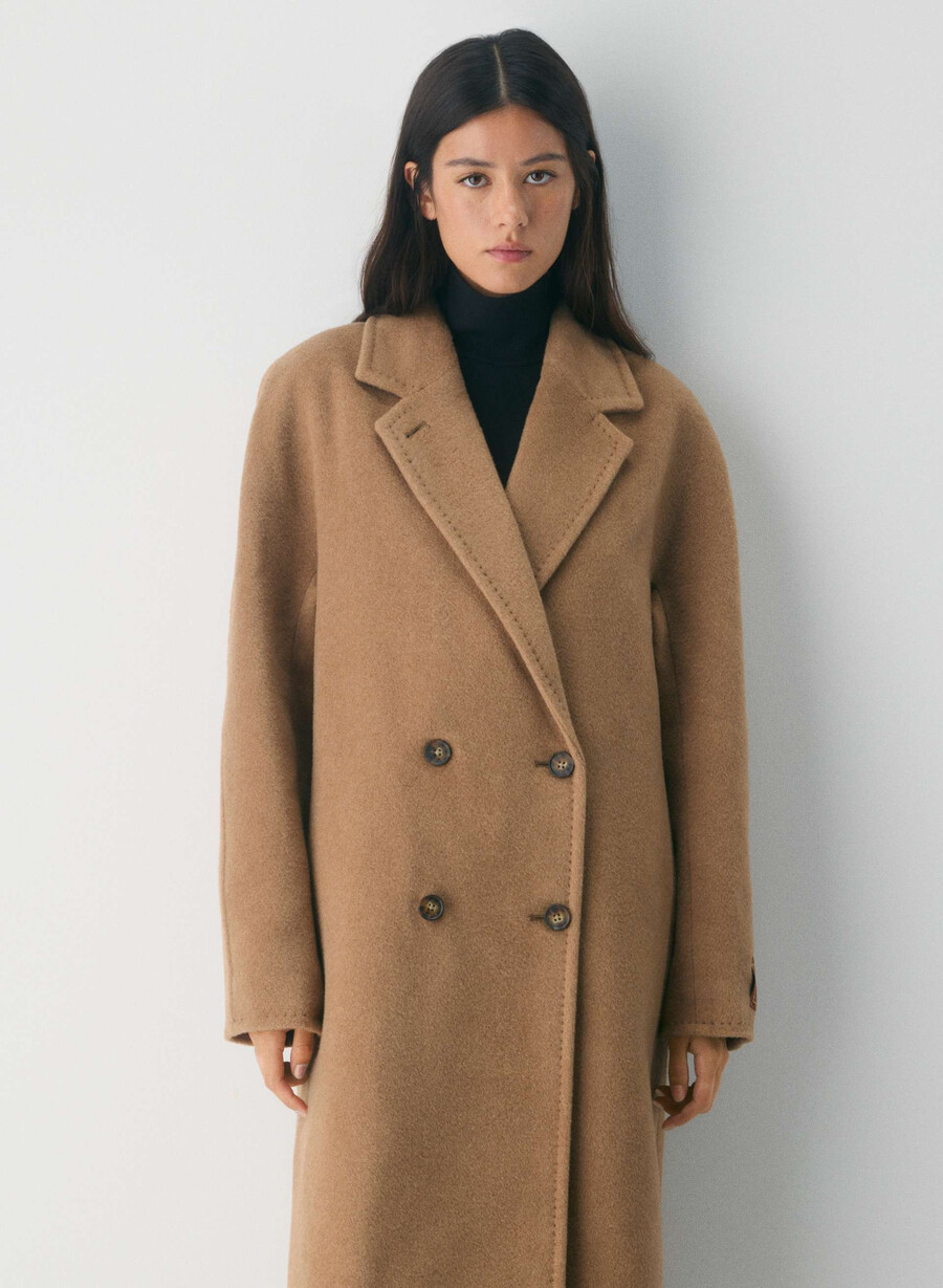 the slouch coat nuovo - lana recamel cocoa sand