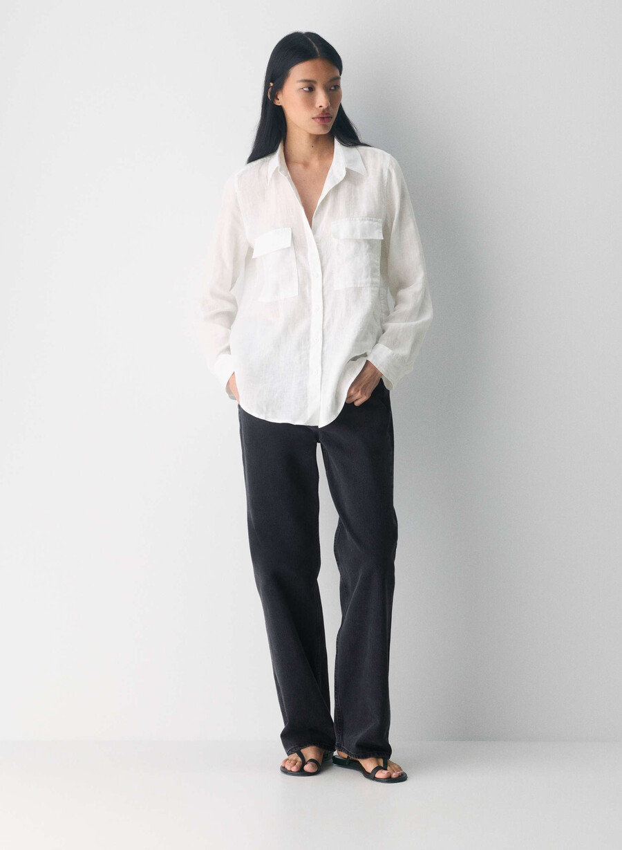 camicia utility in lino bianca