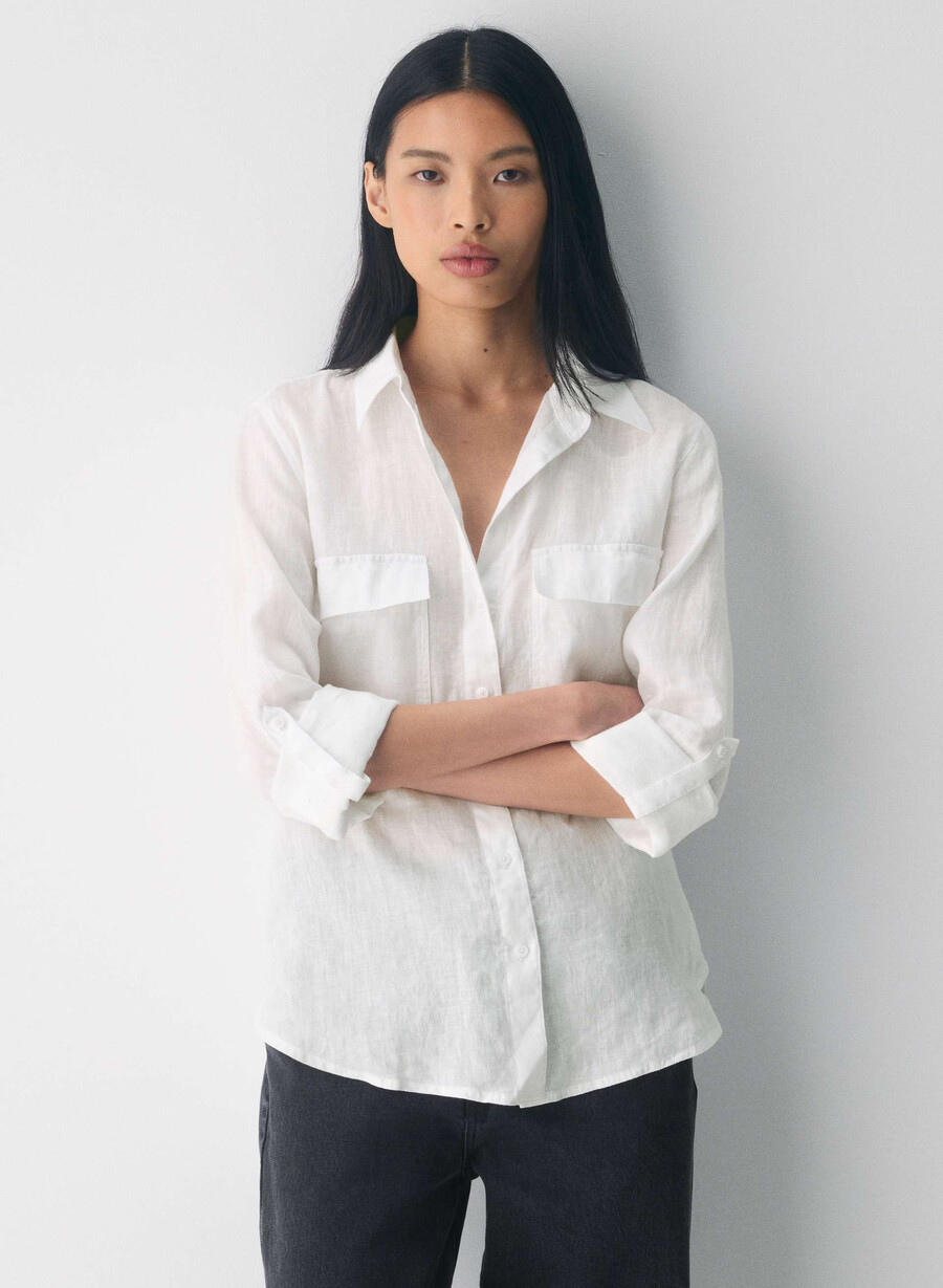 camicia utility in lino bianca