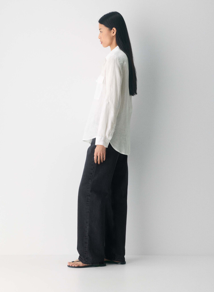 camicia utility in lino bianca