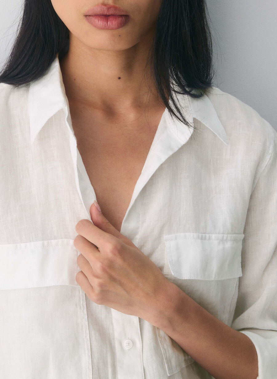 camicia utility in lino bianca