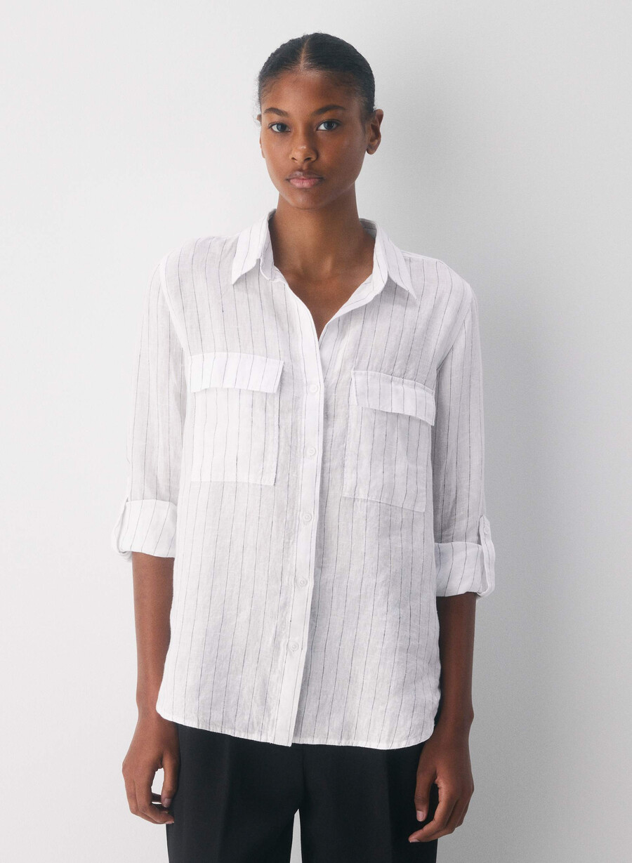 camicia utility in lino hndsn strp wtadmira
