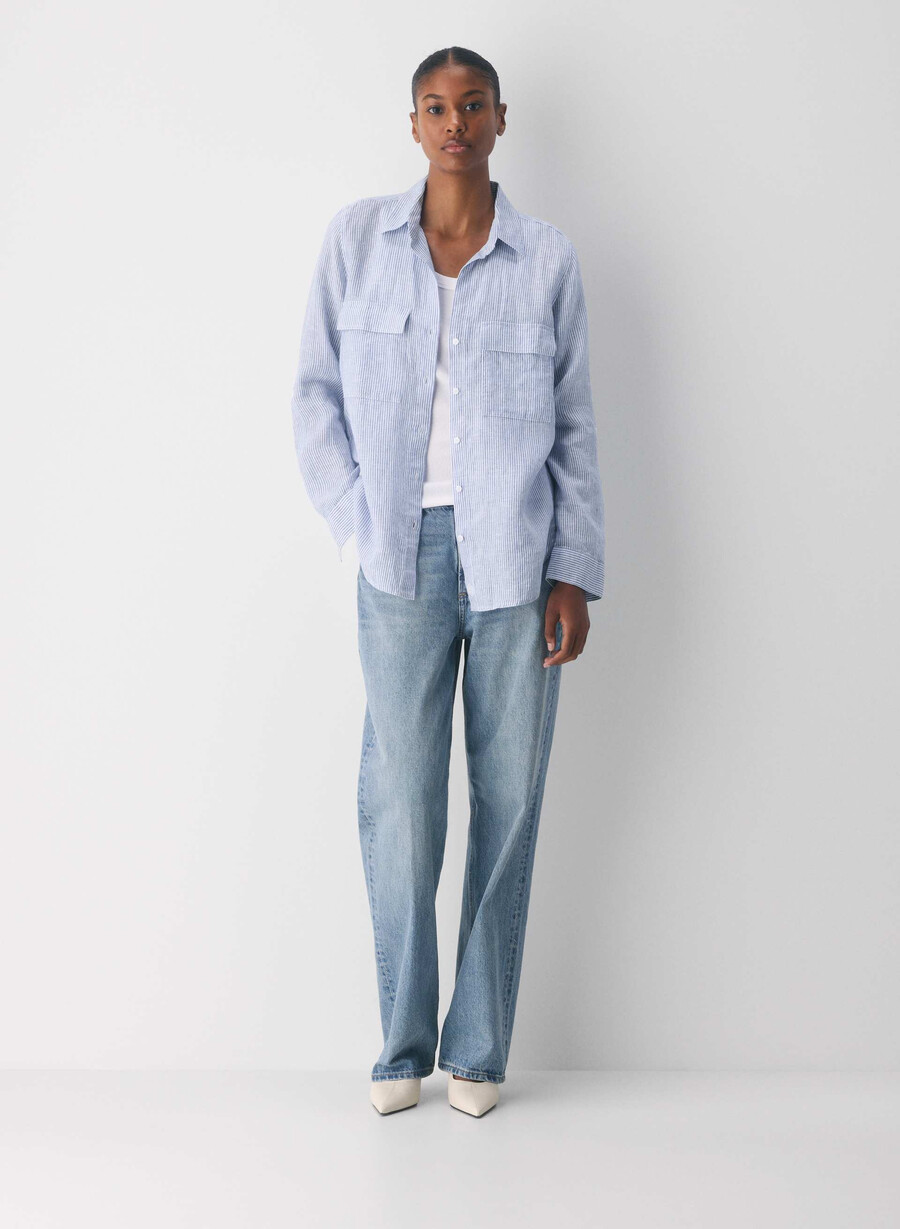 camicia in lino utility wlson strp fr blbw
