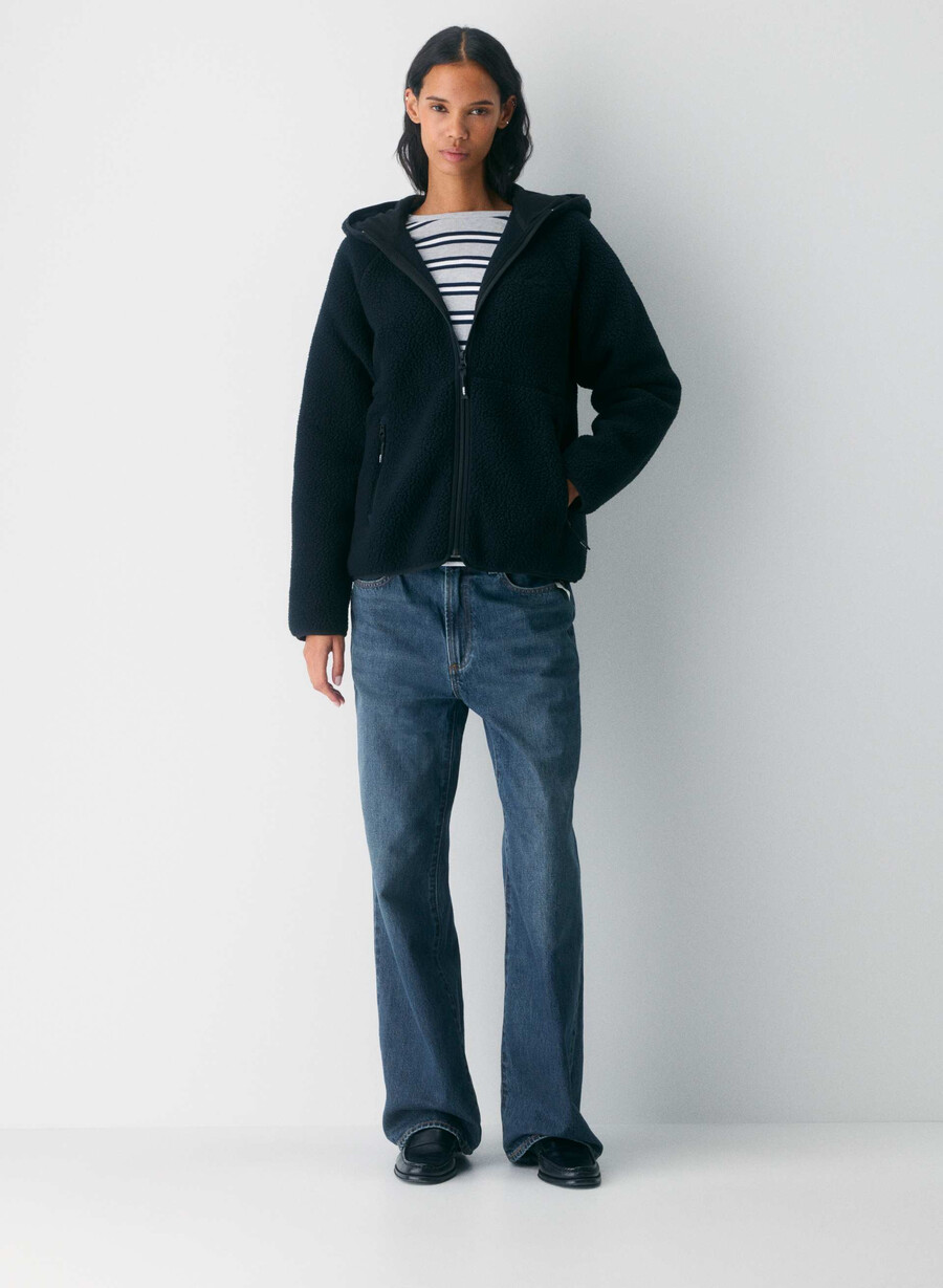 felpa con cappuccio e zip raglan polartec thermal pro nera