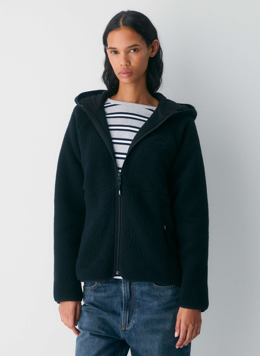 felpa con cappuccio e zip raglan polartec thermal pro nera