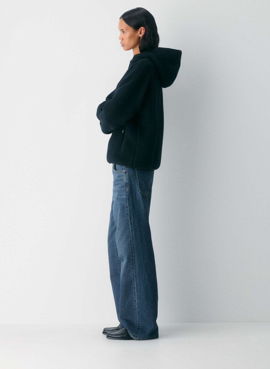 felpa con cappuccio e zip raglan polartec thermal pro nera