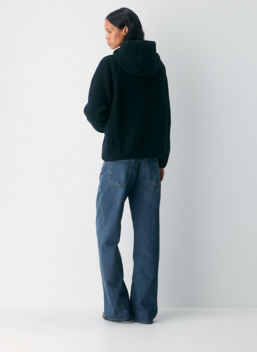felpa con cappuccio e zip raglan polartec thermal pro nera