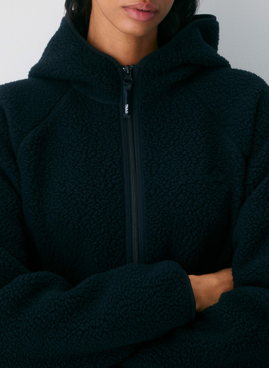 felpa con cappuccio e zip raglan polartec thermal pro nera