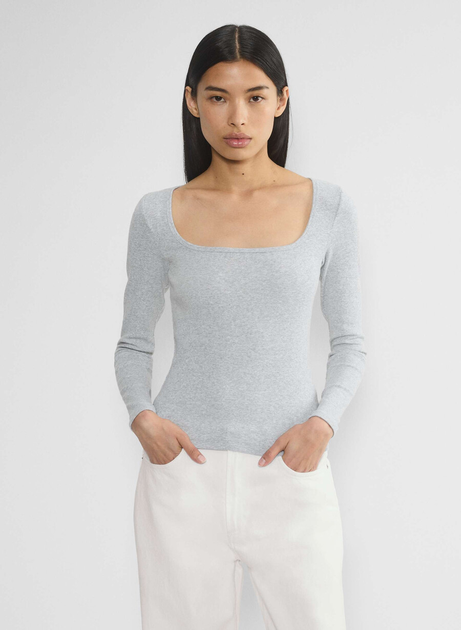 maglia a maniche lunghe homestretch con scollo quadrato e costine heather chrome