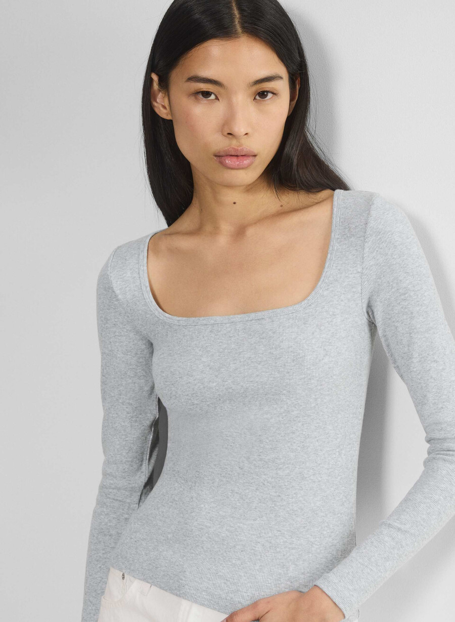 maglia a maniche lunghe homestretch con scollo quadrato e costine heather chrome