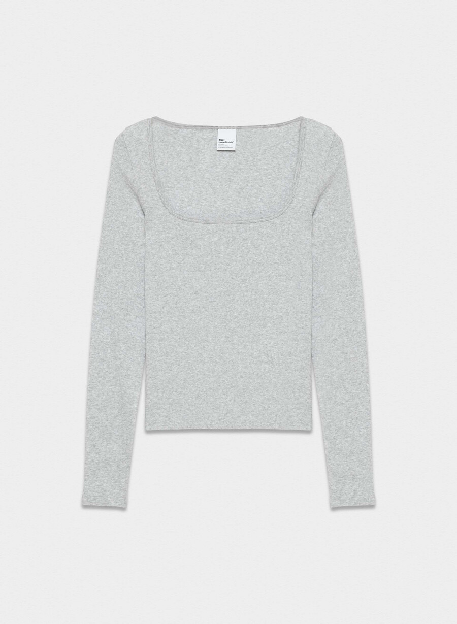 maglia a maniche lunghe homestretch con scollo quadrato e costine heather chrome