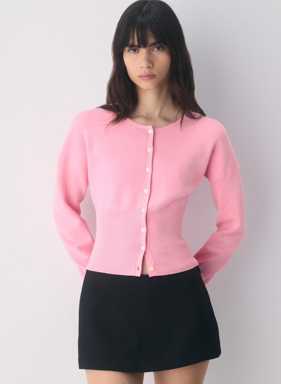 cardigan golightly - wonder yarn jellybean pink