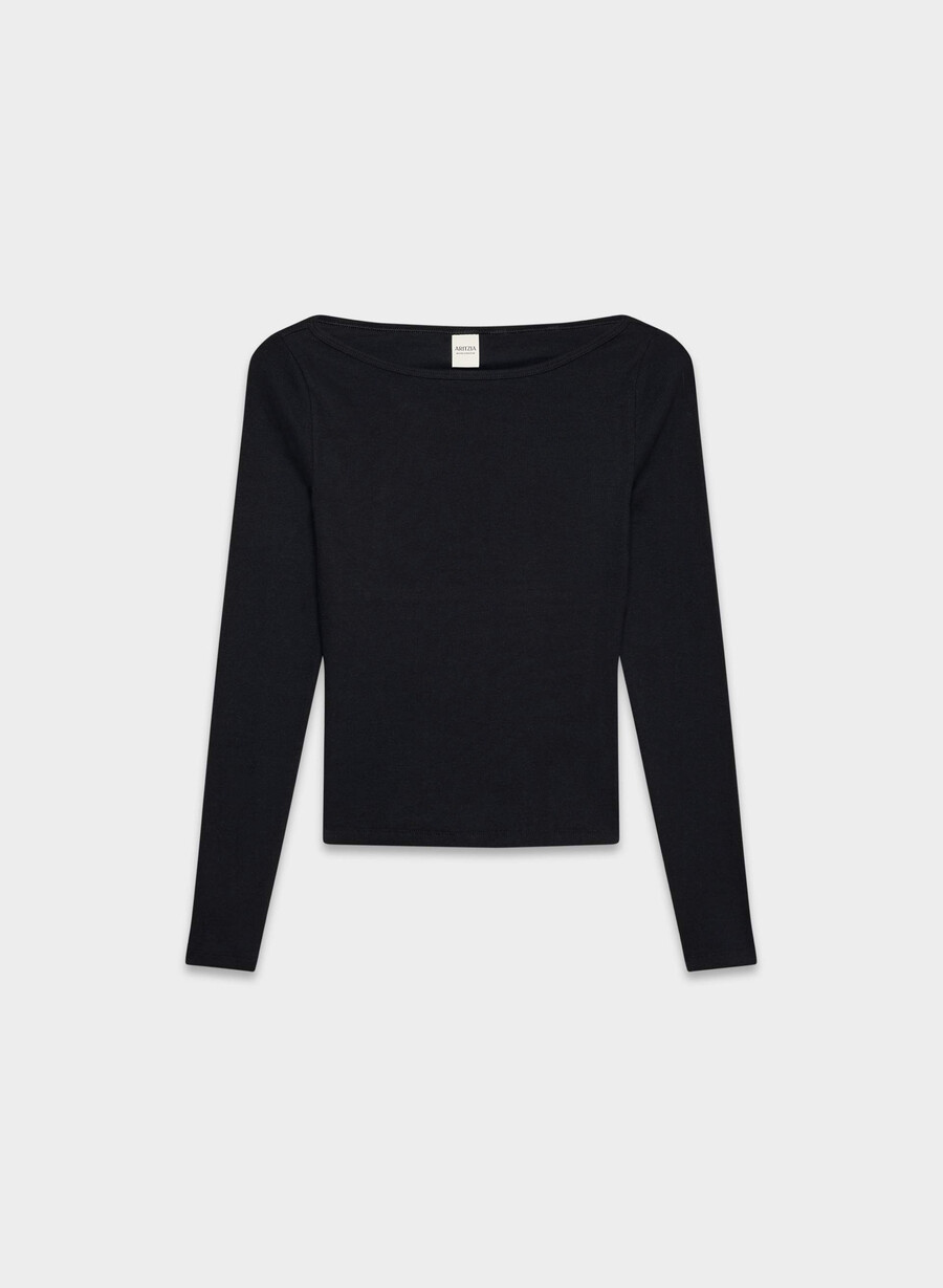 maglia a maniche lunghe con scollo a barca homestretch rib airwave nero