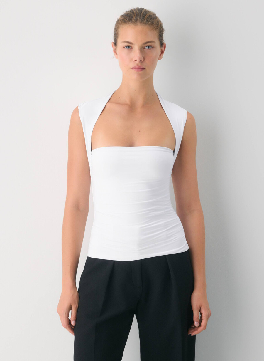 top originale contour flourish bianco brillante