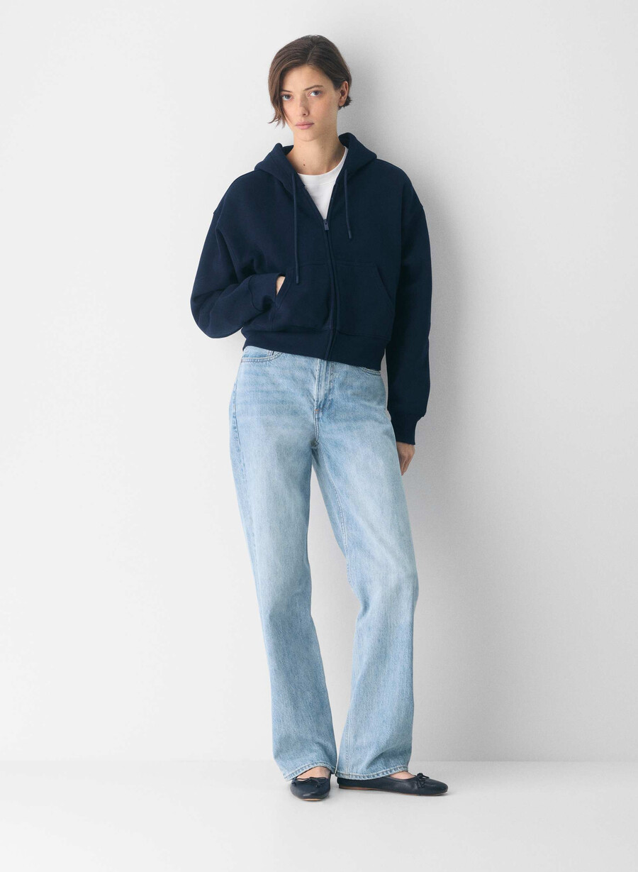 felpa con cappuccio e zip squadrata in pile accogliente admiral