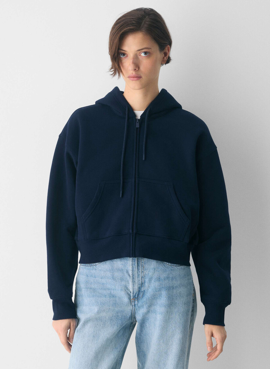 felpa con cappuccio e zip squadrata in pile accogliente admiral