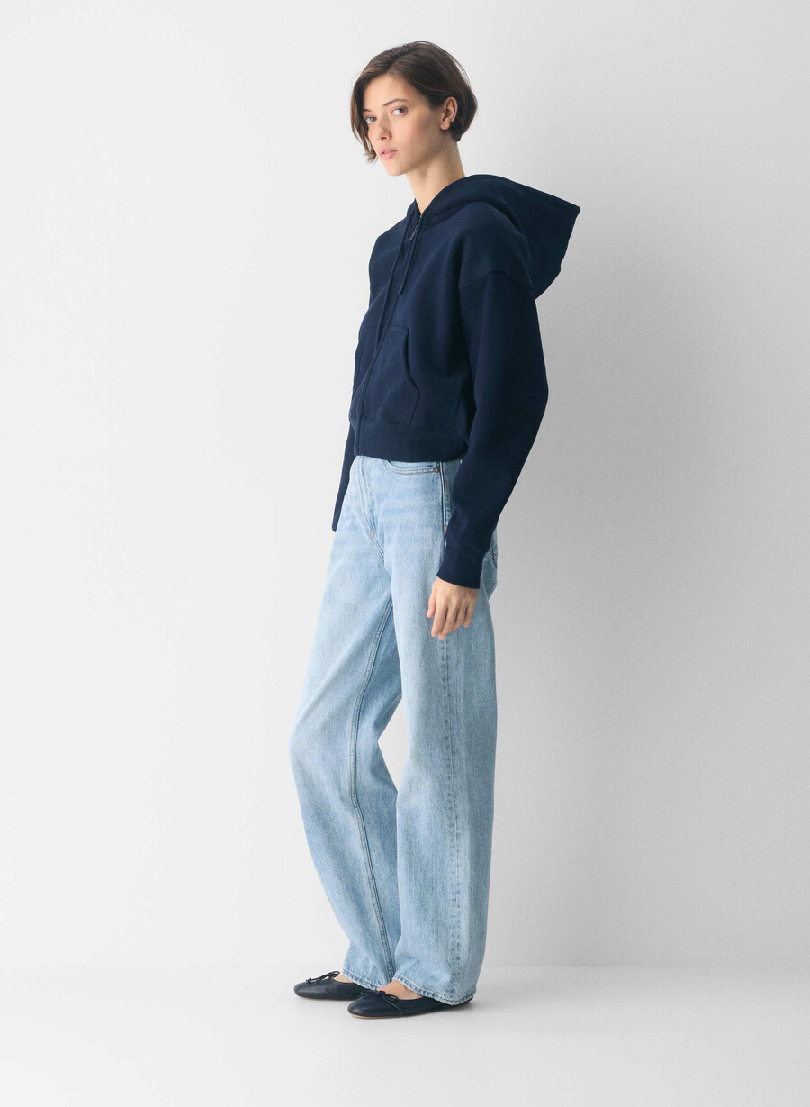 felpa con cappuccio e zip squadrata in pile accogliente admiral