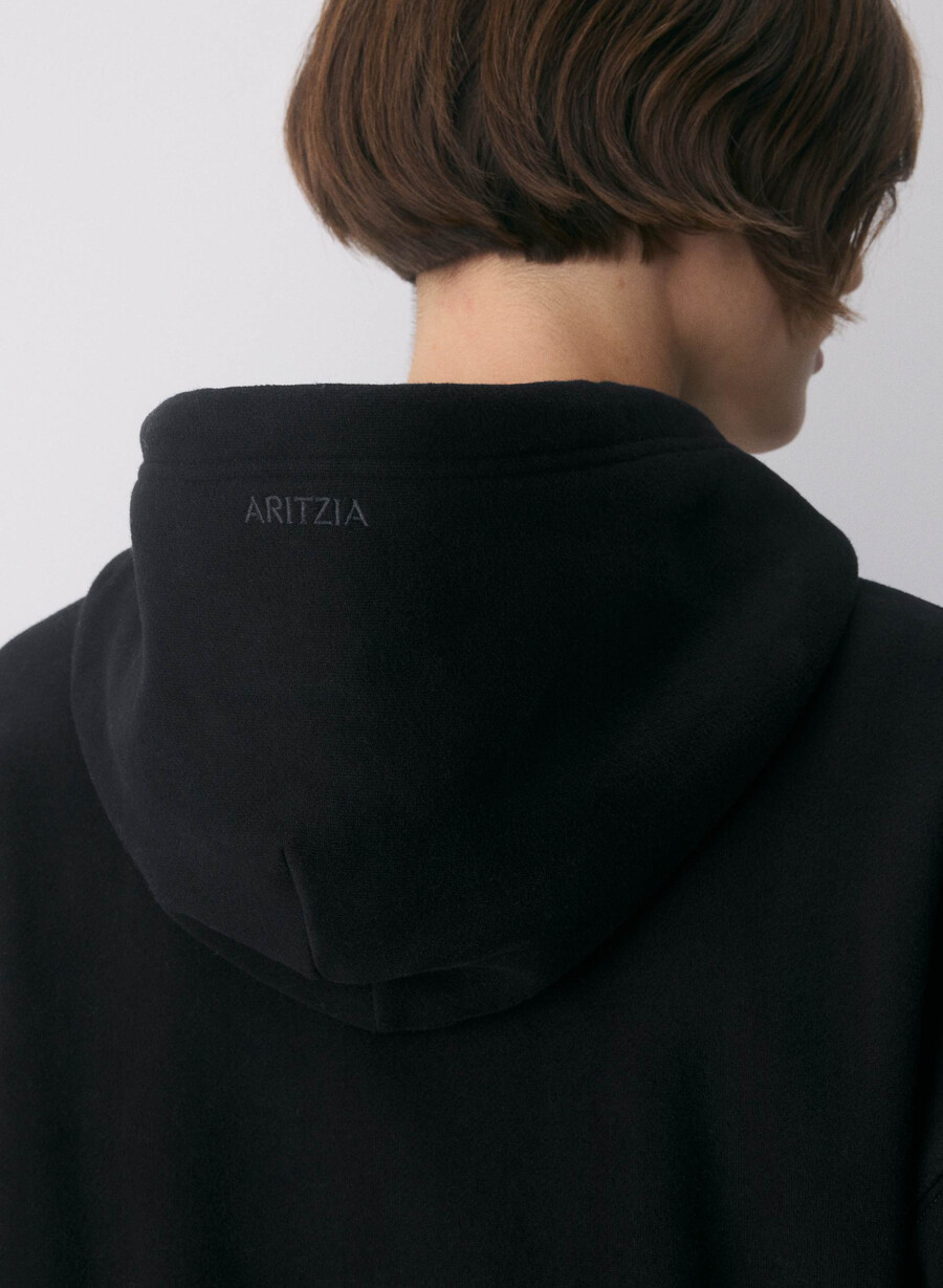 felpa con cappuccio e zip cozy sweatfleece boyfriend nera