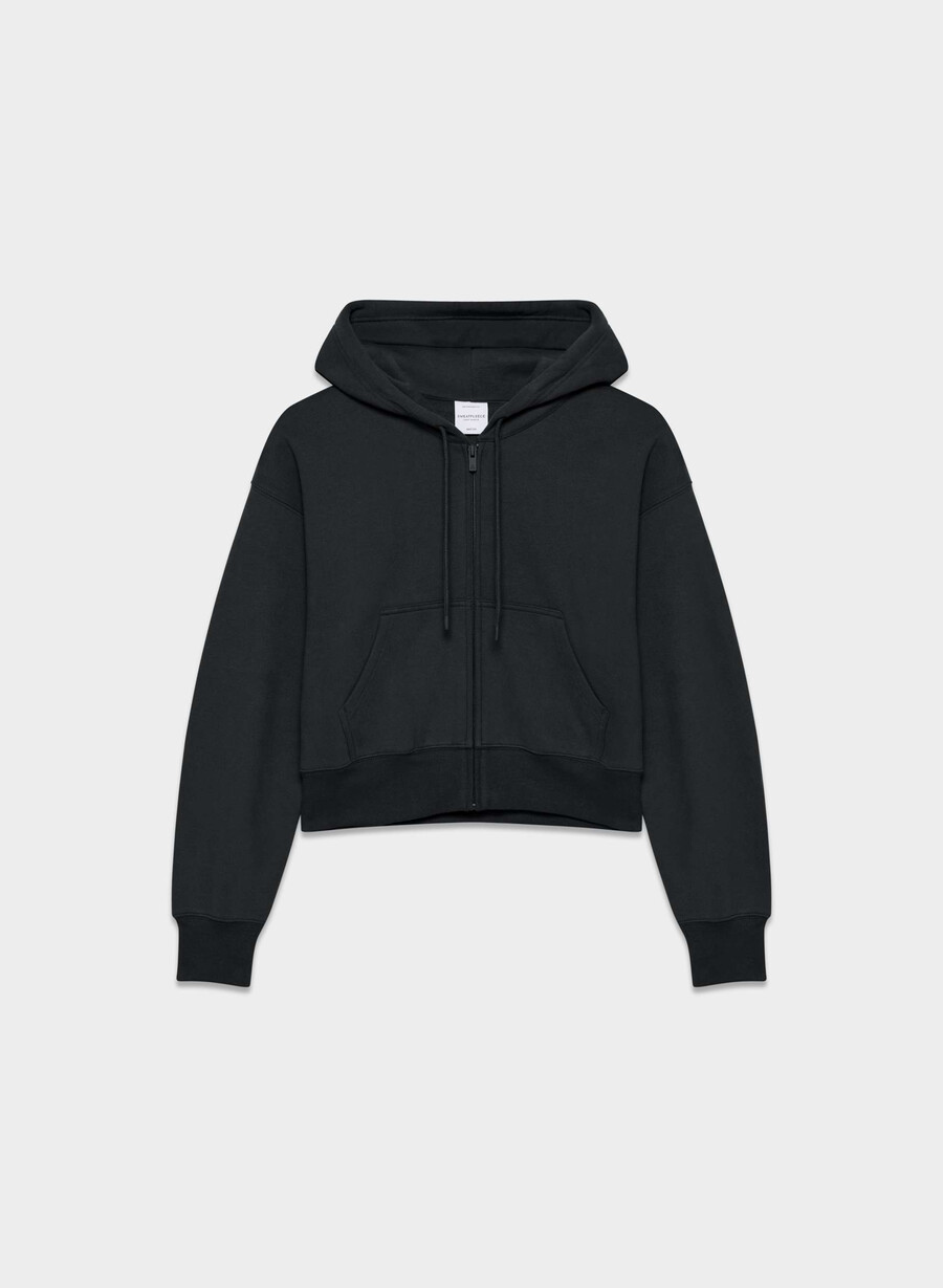 felpa con cappuccio e zip cozy sweatfleece boyfriend nera