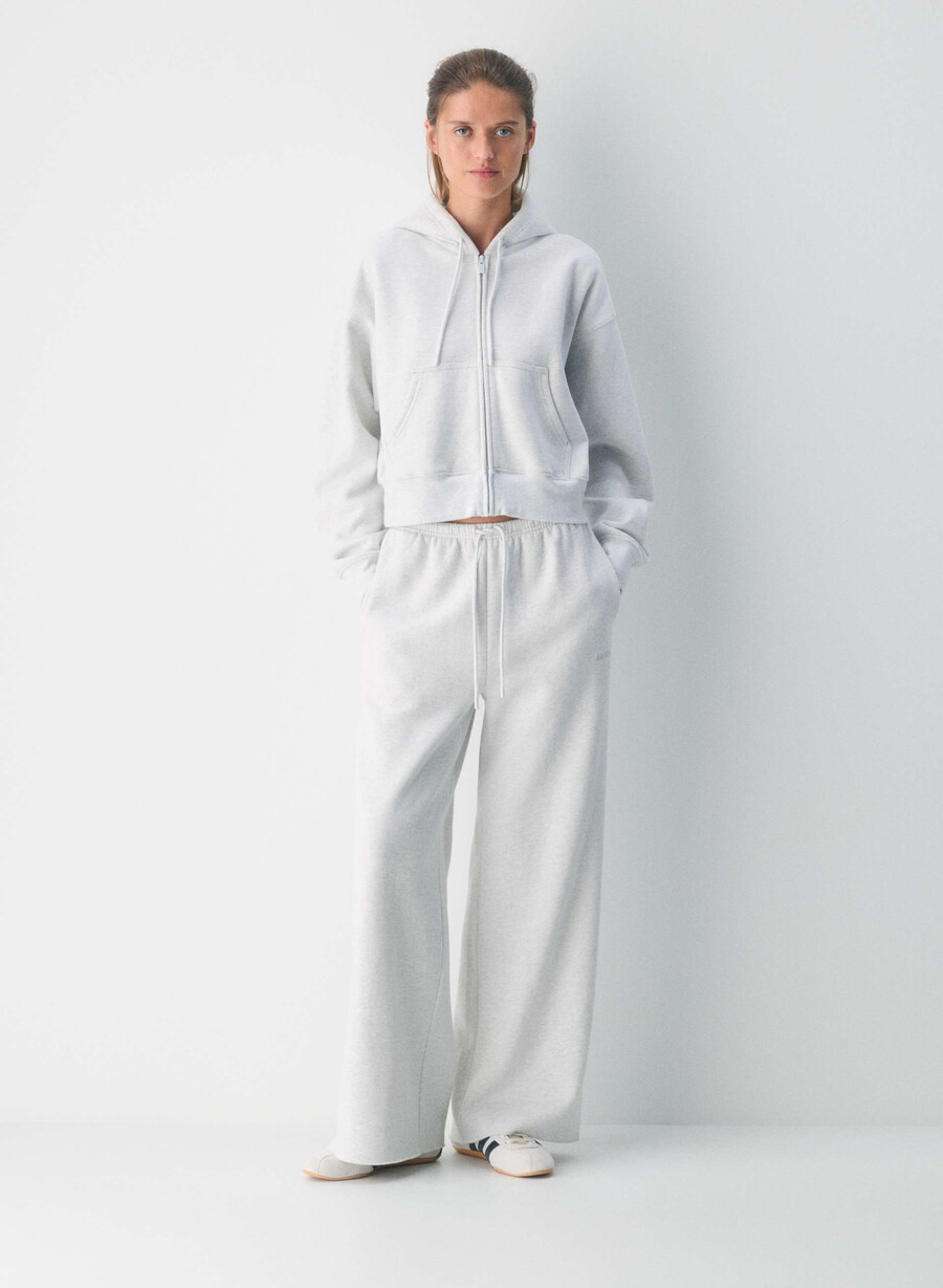 felpa con cappuccio e zip cozy sweatfleece boyfriend boxy heather cloud white