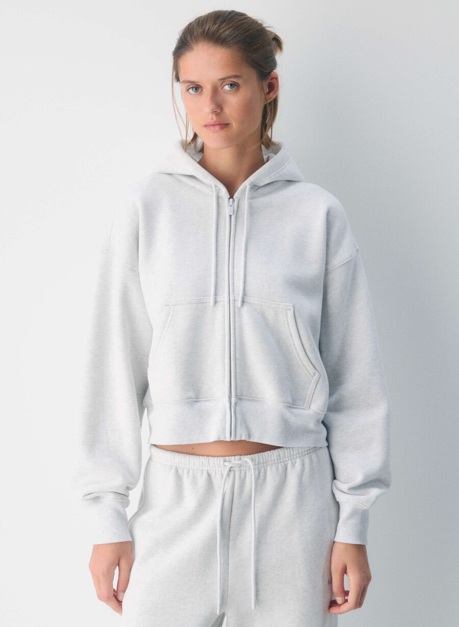 felpa con cappuccio e zip cozy sweatfleece boyfriend boxy heather cloud white