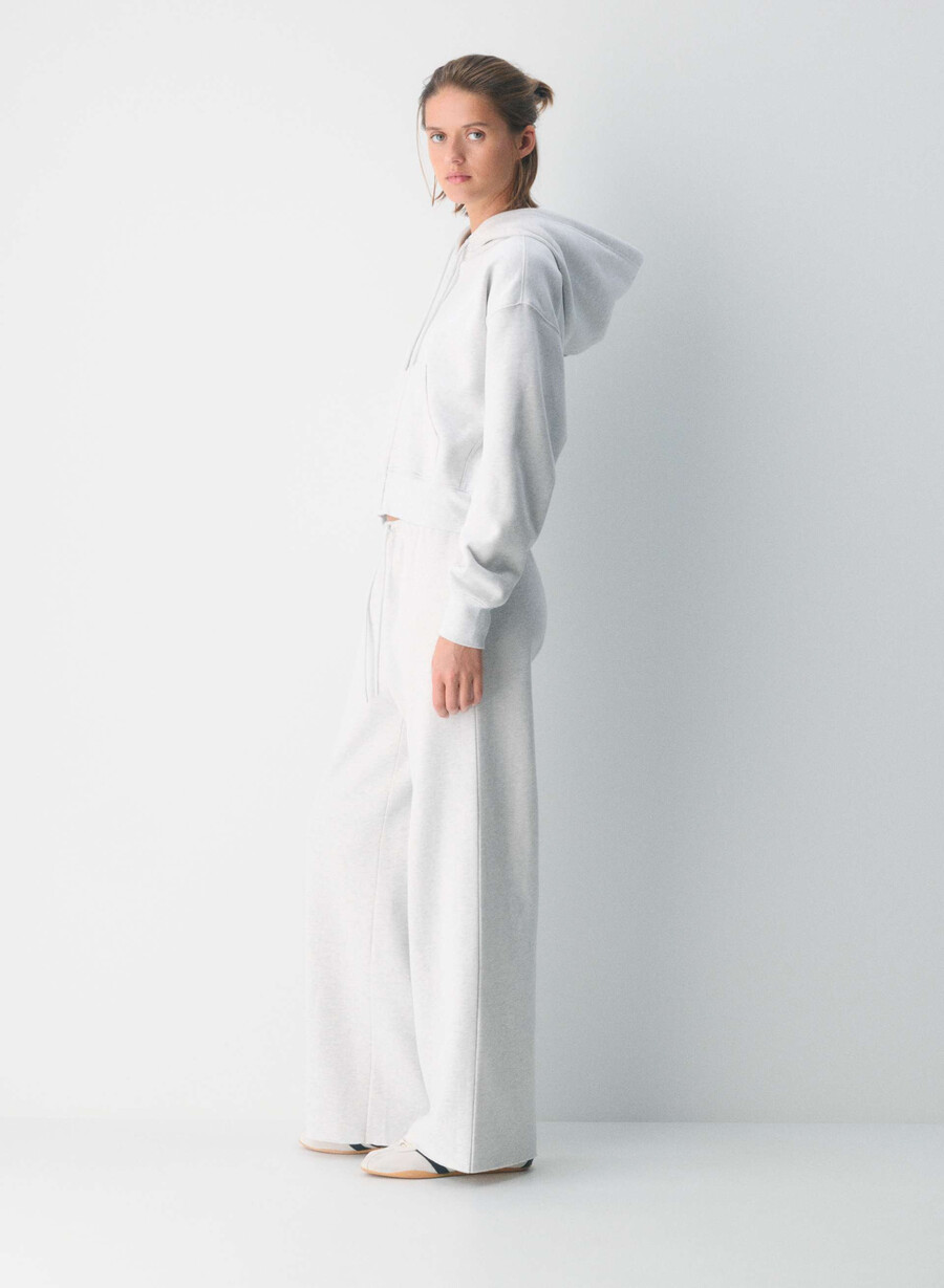 felpa con cappuccio e zip cozy sweatfleece boyfriend boxy heather cloud white
