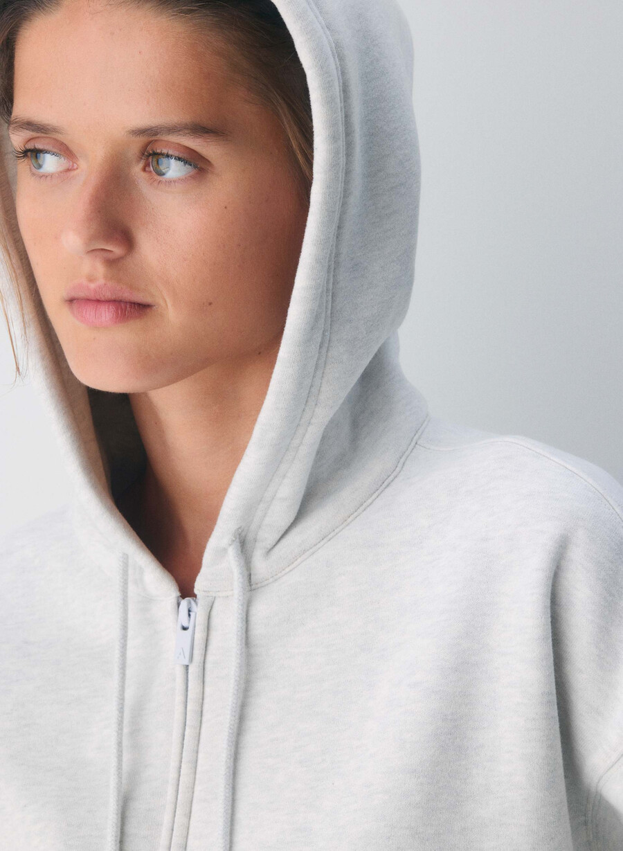 felpa con cappuccio e zip cozy sweatfleece boyfriend boxy heather cloud white