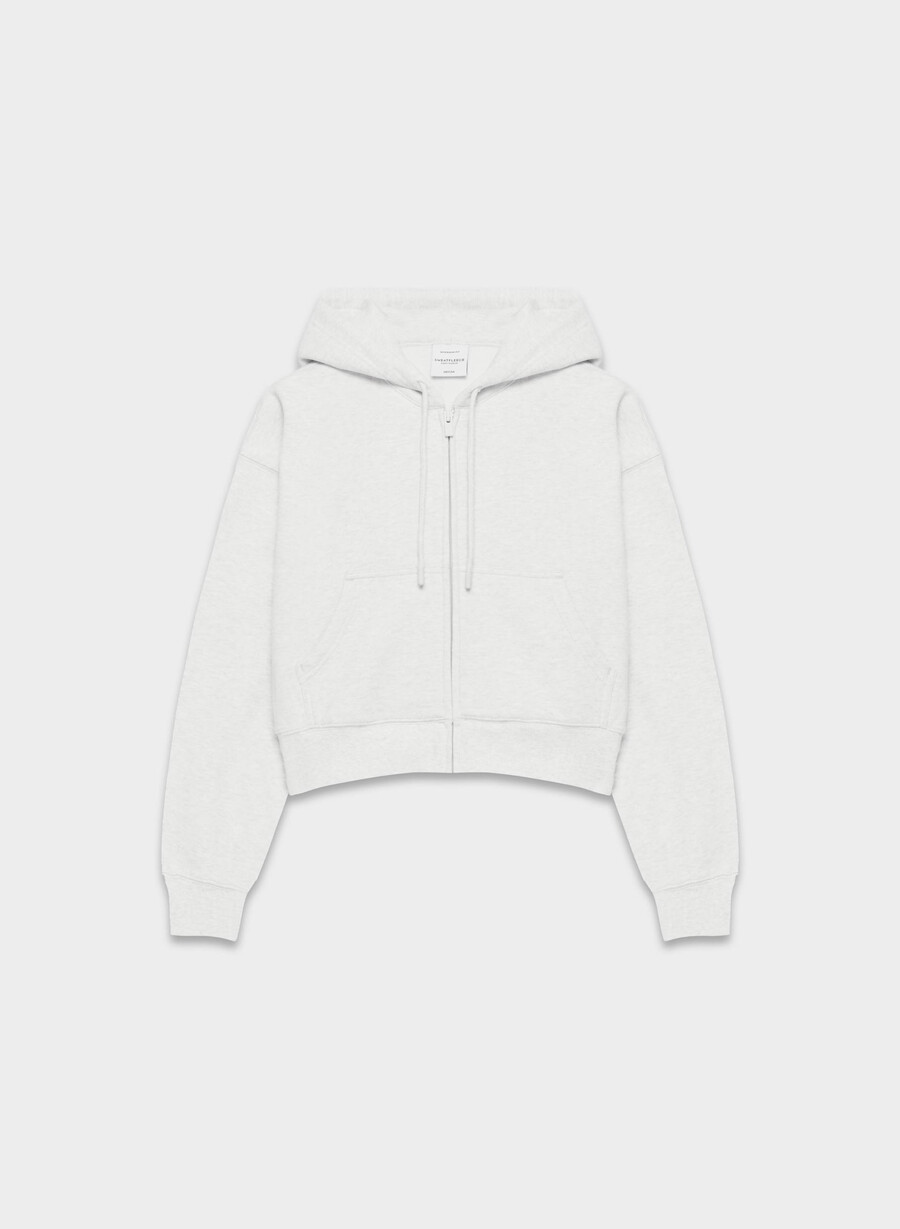 felpa con cappuccio e zip cozy sweatfleece boyfriend boxy heather cloud white