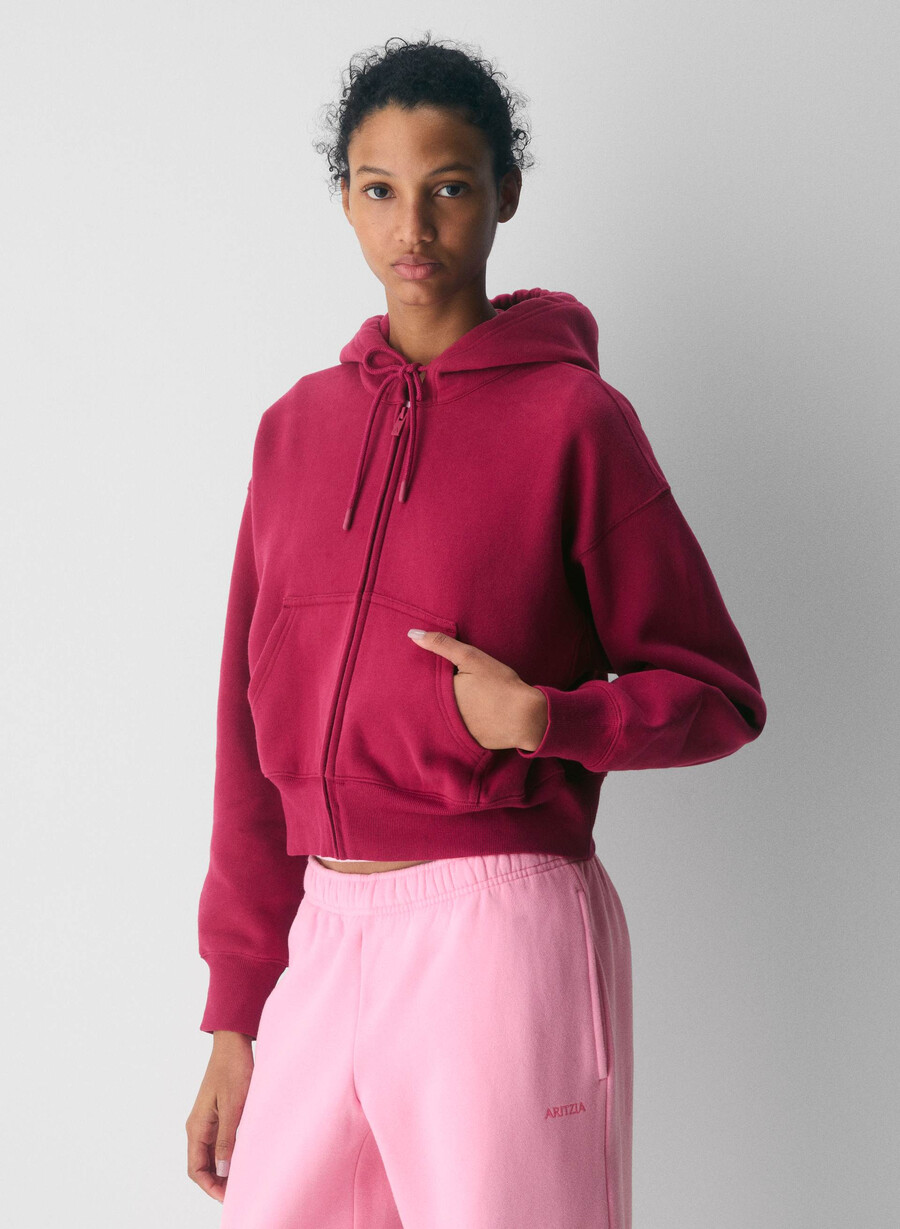 felpa con cappuccio e zip squadrata in pile morbido e confortevole juicy rose