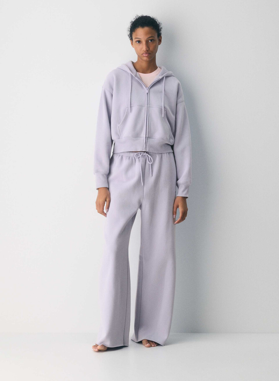 felpa con cappuccio e zip cozy sweatfleece boyfriend boxy wildflower lilac