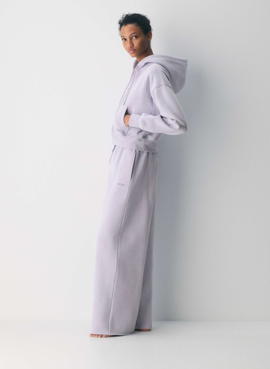 felpa con cappuccio e zip cozy sweatfleece boyfriend boxy wildflower lilac