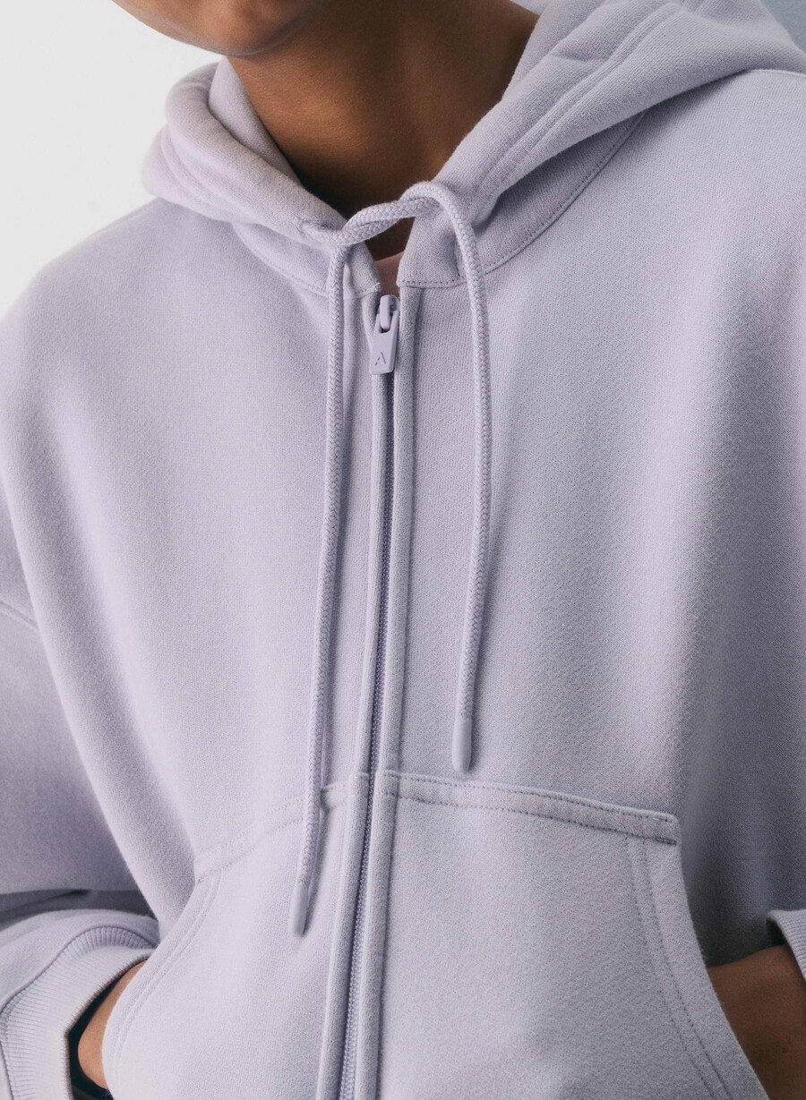 felpa con cappuccio e zip cozy sweatfleece boyfriend boxy wildflower lilac