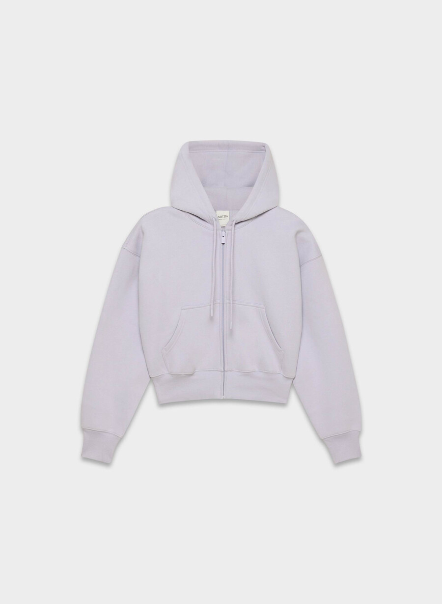 felpa con cappuccio e zip cozy sweatfleece boyfriend boxy wildflower lilac