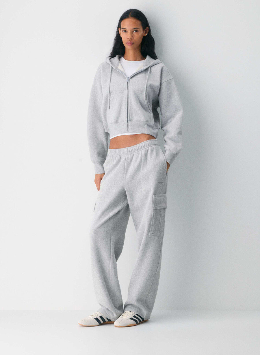 felpa con cappuccio e zip cozy sweatfleece boyfriend heather chrome