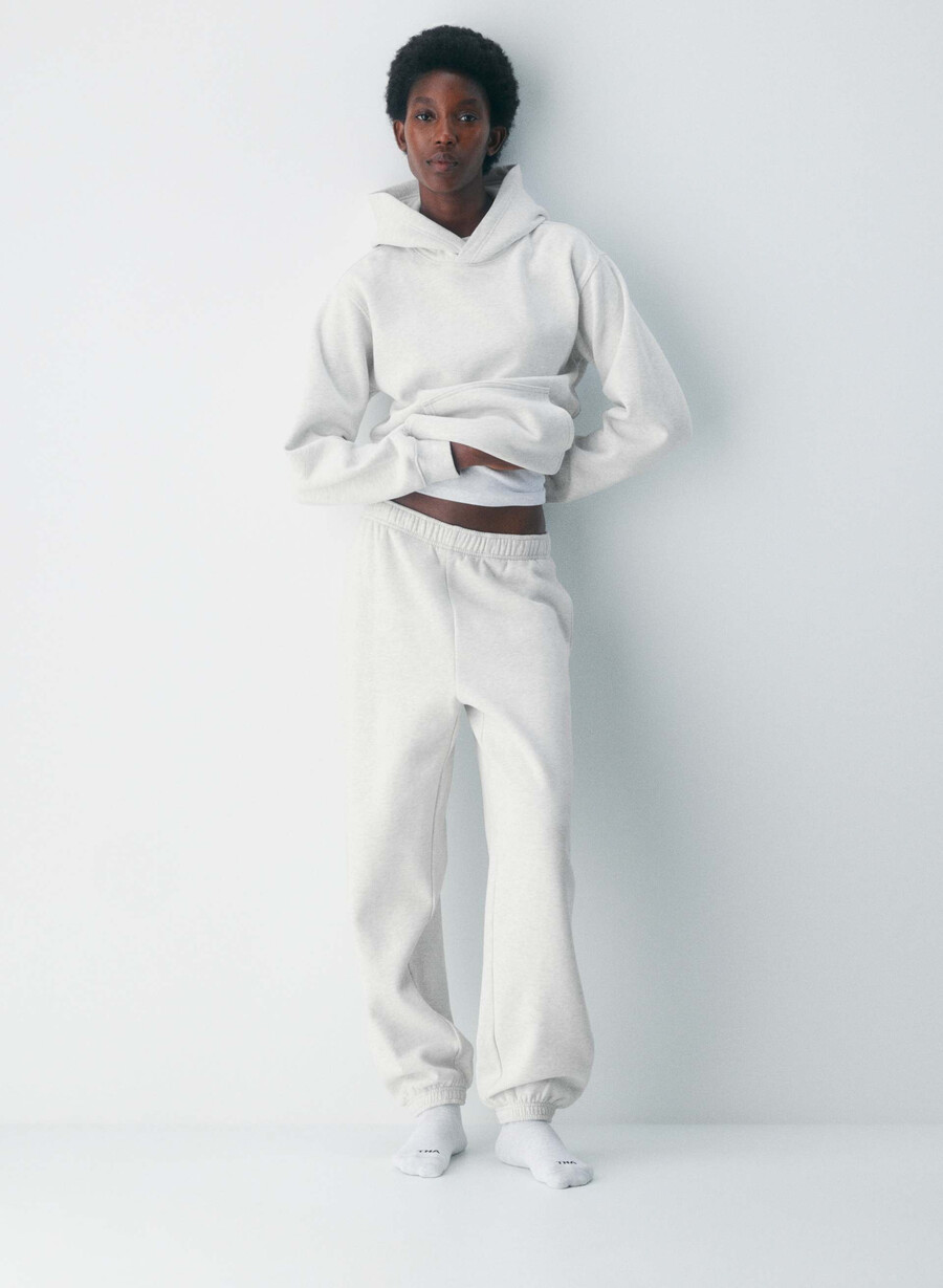 felpa con cappuccio cozy sweatfleece perfect heather cloud white