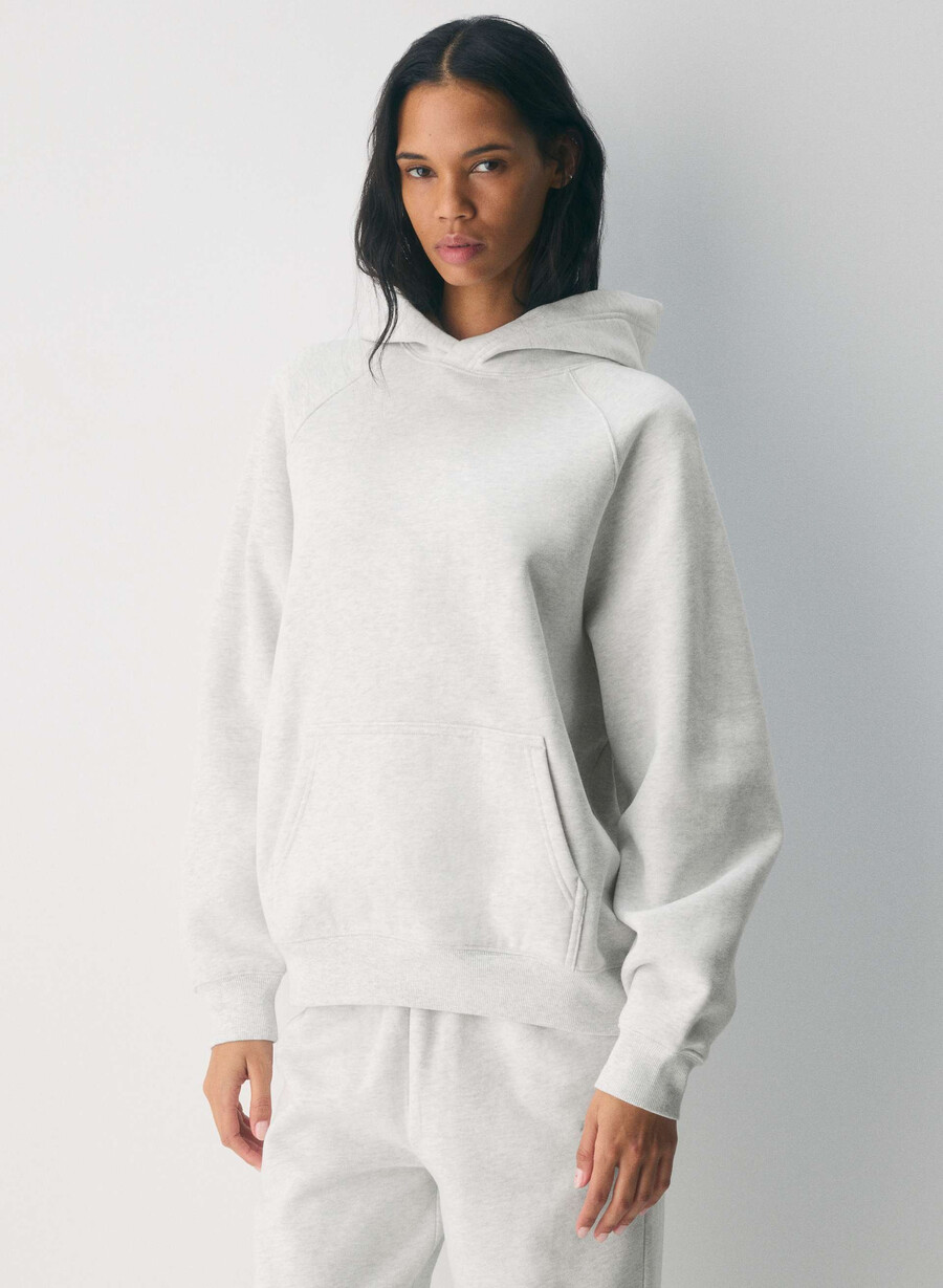 felpa con cappuccio cozy sweatfleece mega raglan heather cloud white