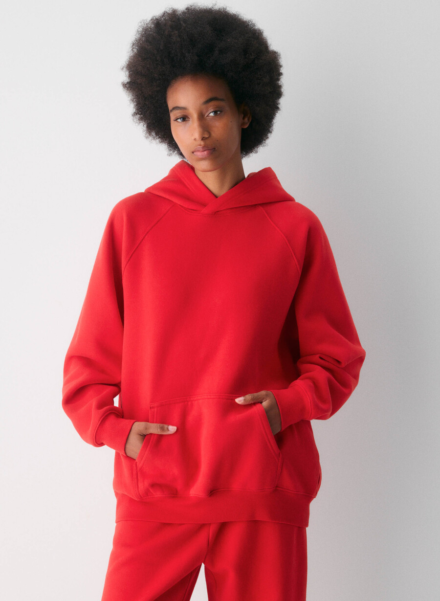 felpa con cappuccio cozy sweatfleece mega raglan rosso lampeggiante