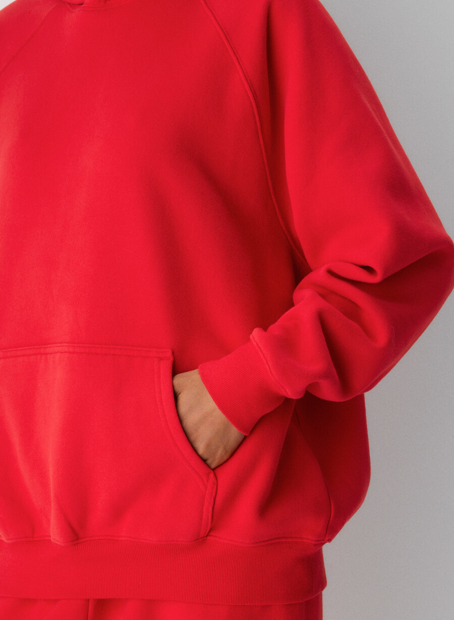 felpa con cappuccio cozy sweatfleece mega raglan rosso lampeggiante