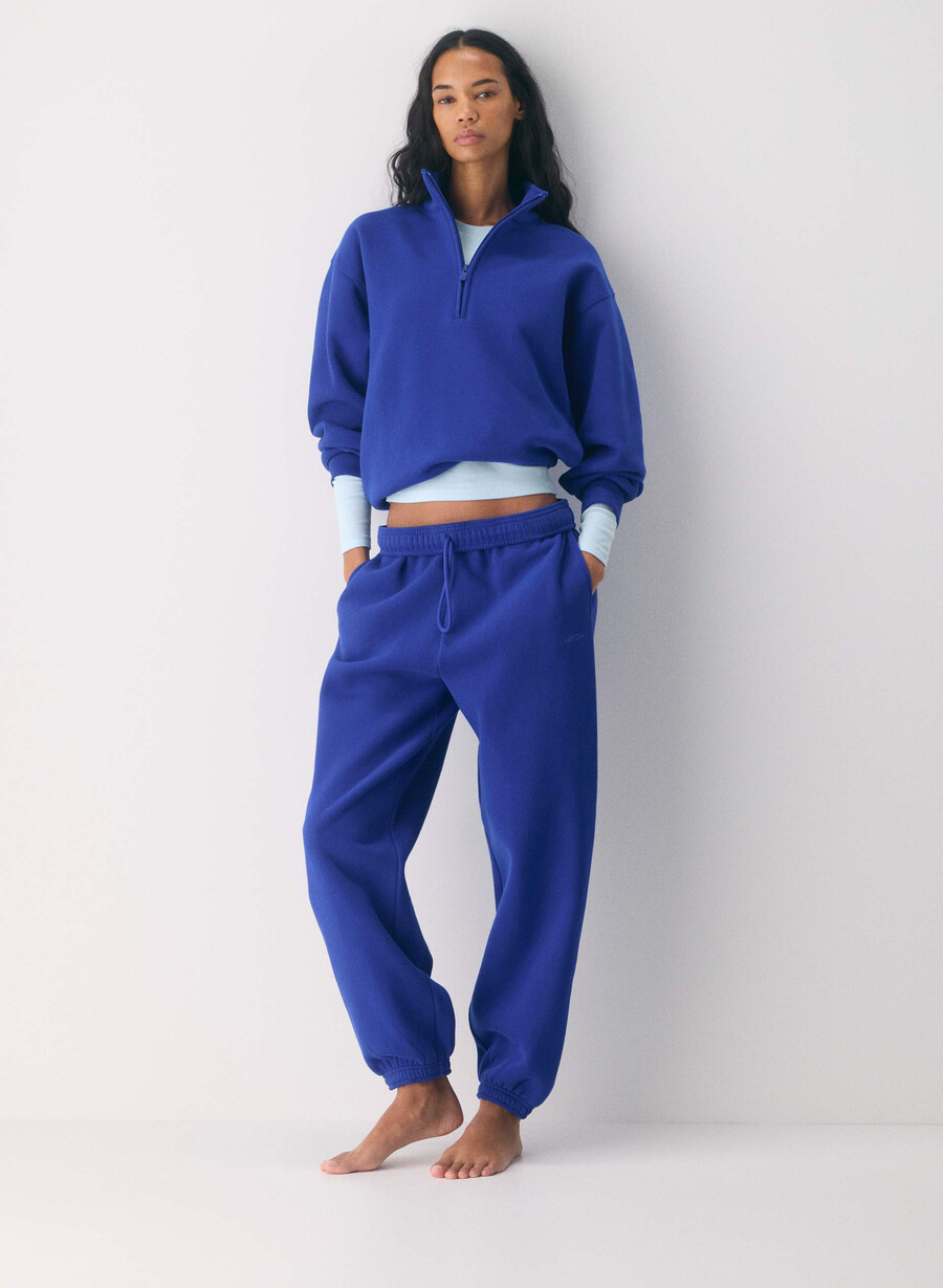 felpa in pile accogliente boyfriend con mezza zip blauze blue