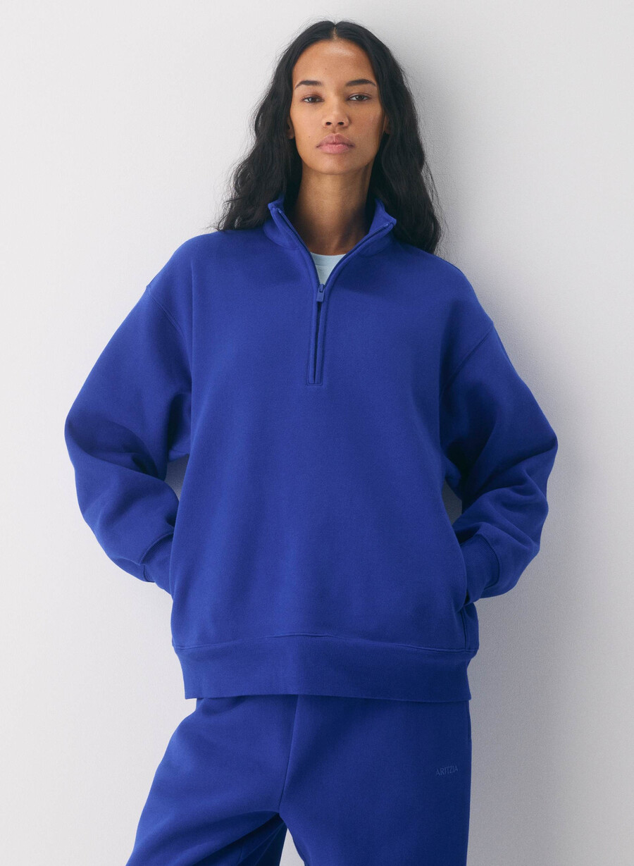 felpa in pile accogliente boyfriend con mezza zip blauze blue
