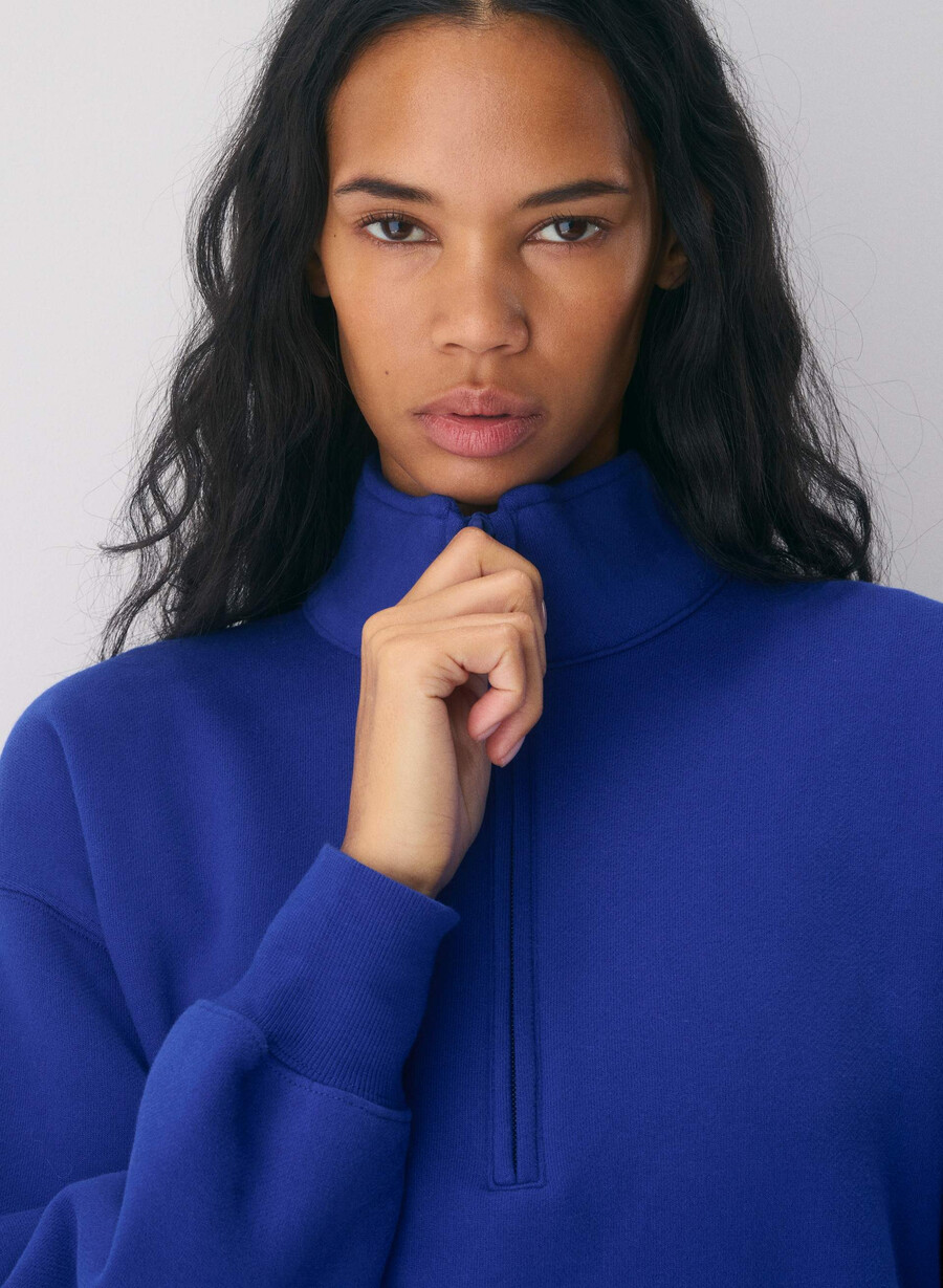 felpa in pile accogliente boyfriend con mezza zip blauze blue