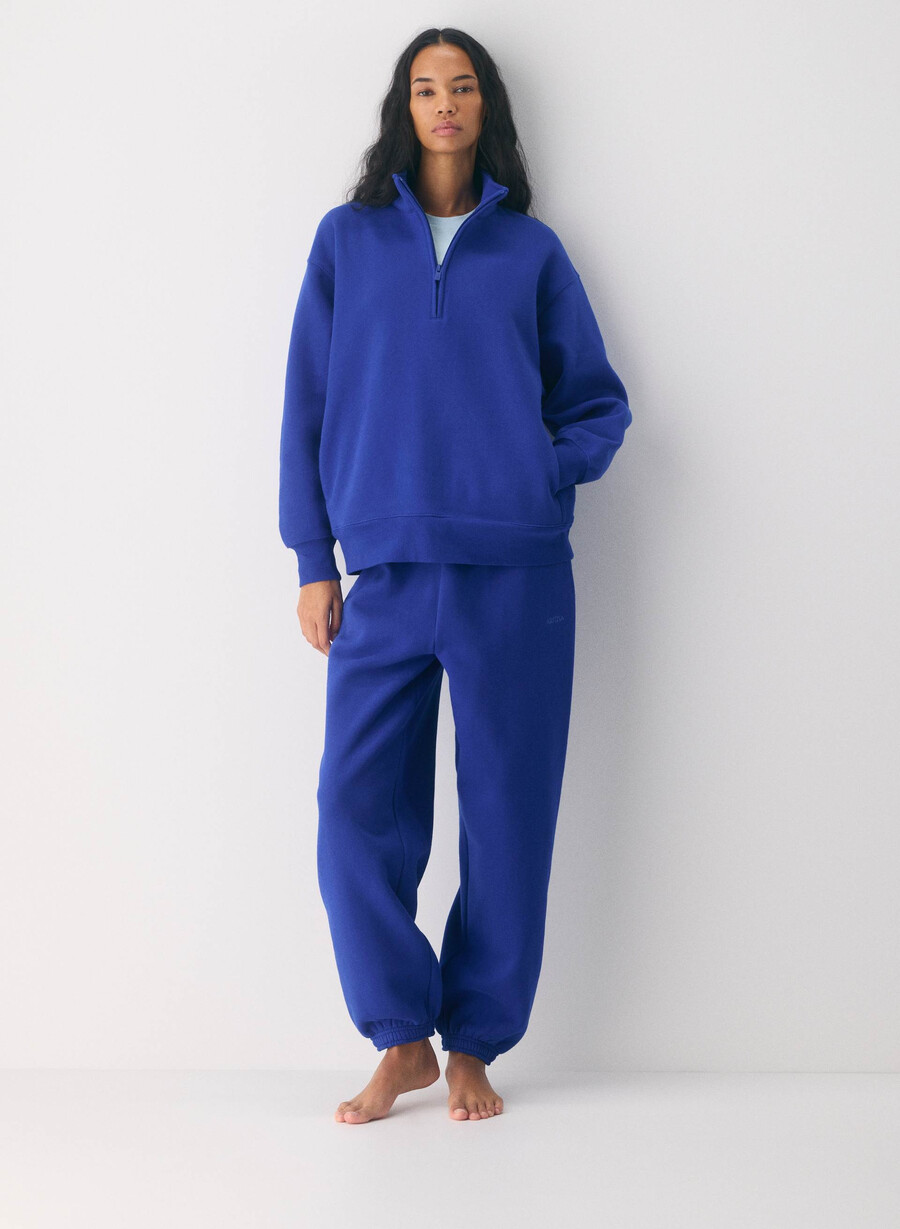 felpa in pile accogliente boyfriend con mezza zip blauze blue
