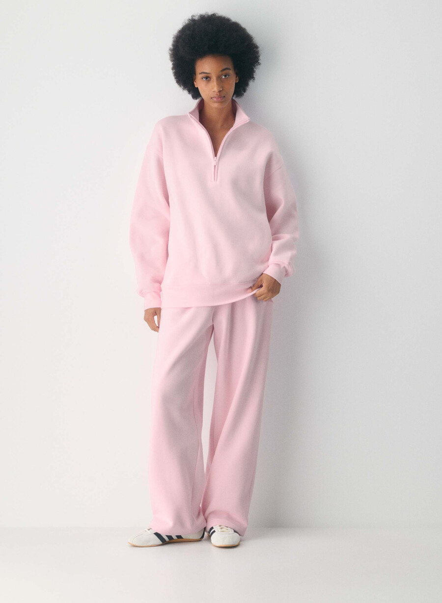 felpa in pile accogliente boyfriend con mezza zip villa pink