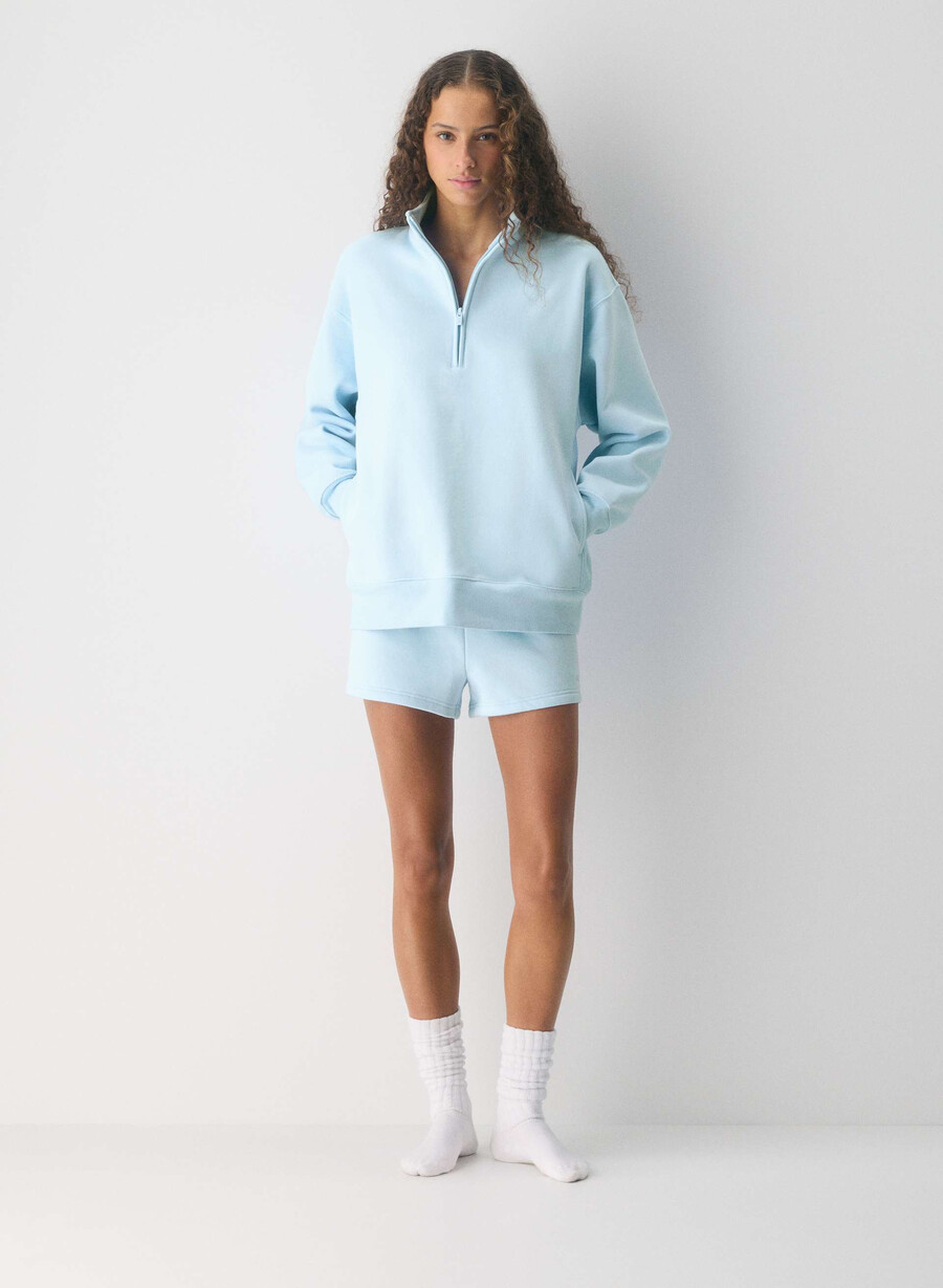 felpa in pile accogliente boyfriend con mezza zip villa blue