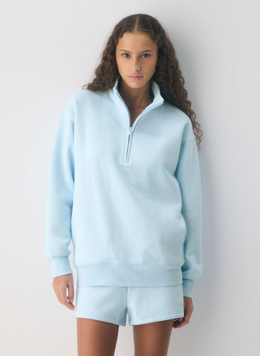 felpa in pile accogliente boyfriend con mezza zip villa blue