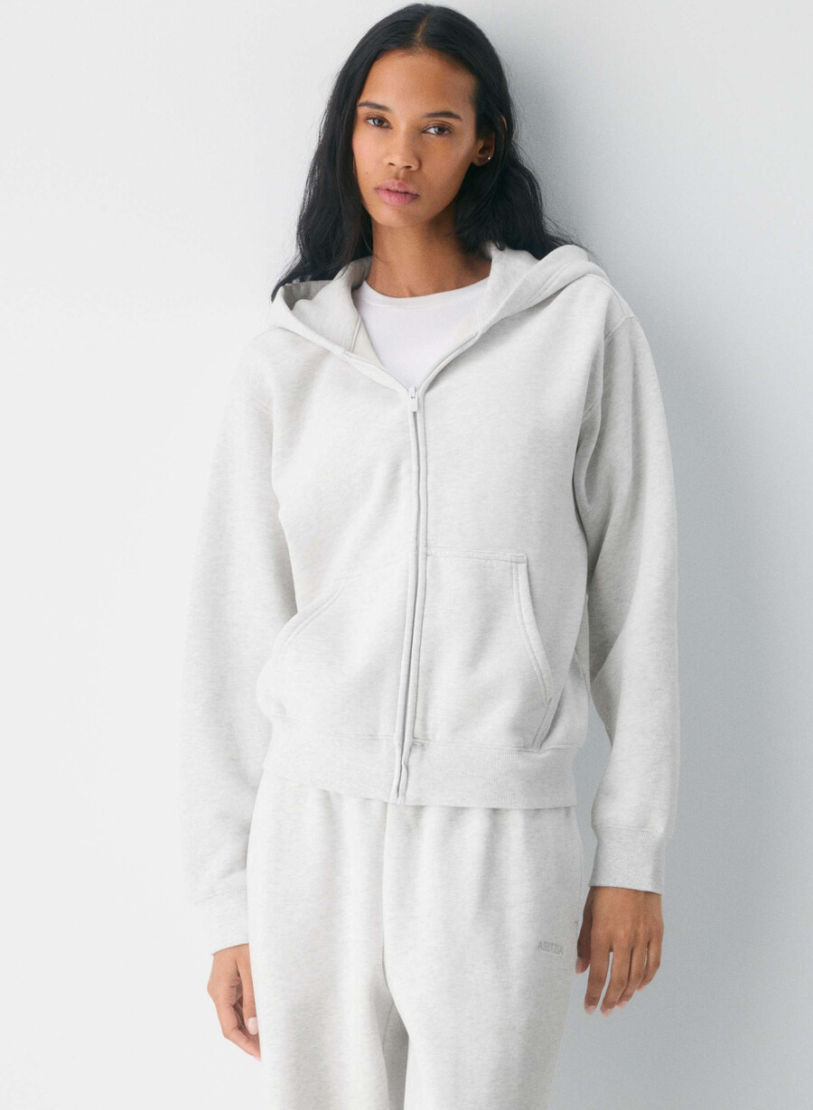 felpa con cappuccio e zip perfetta cozy sweatfleece heather cloud white