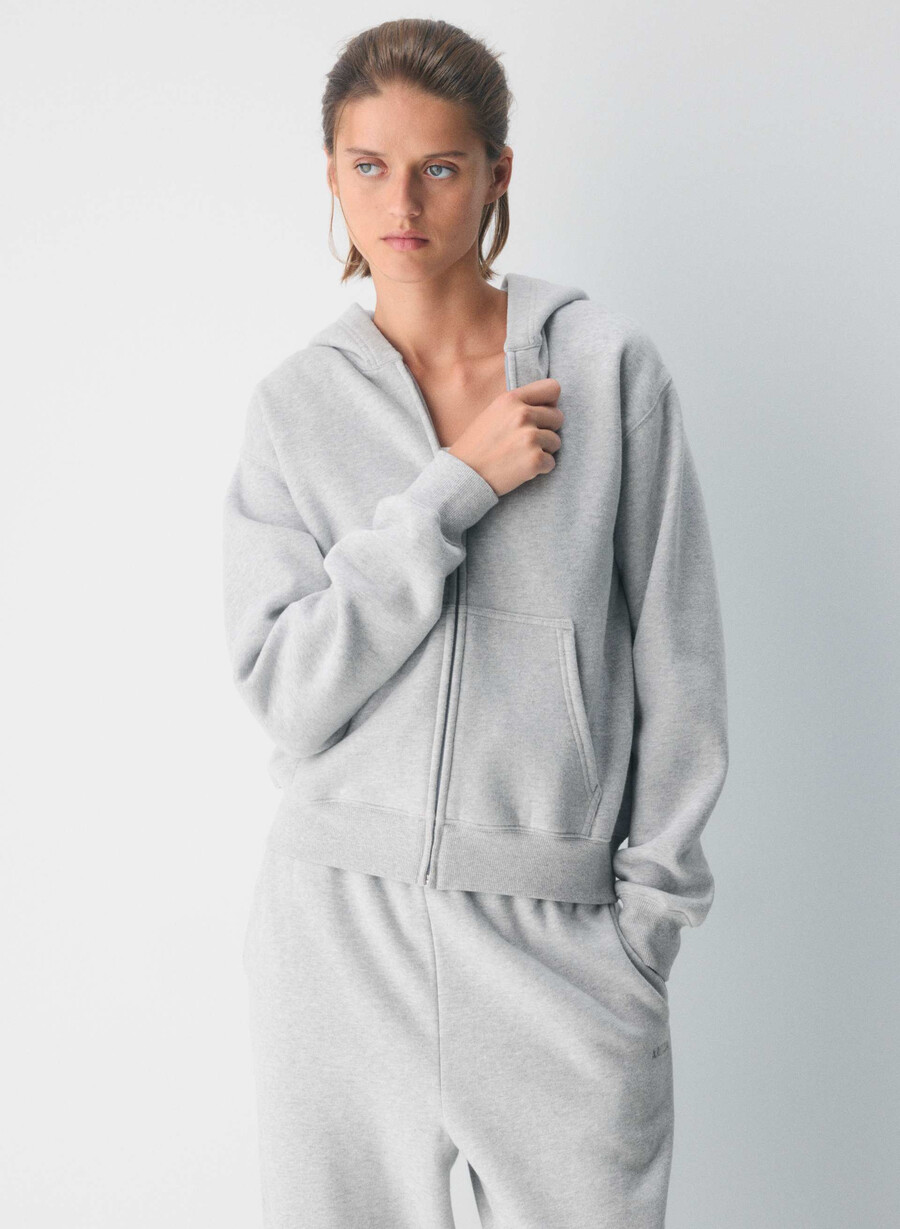 felpa con cappuccio e zip perfect in pile cozy heather chrome