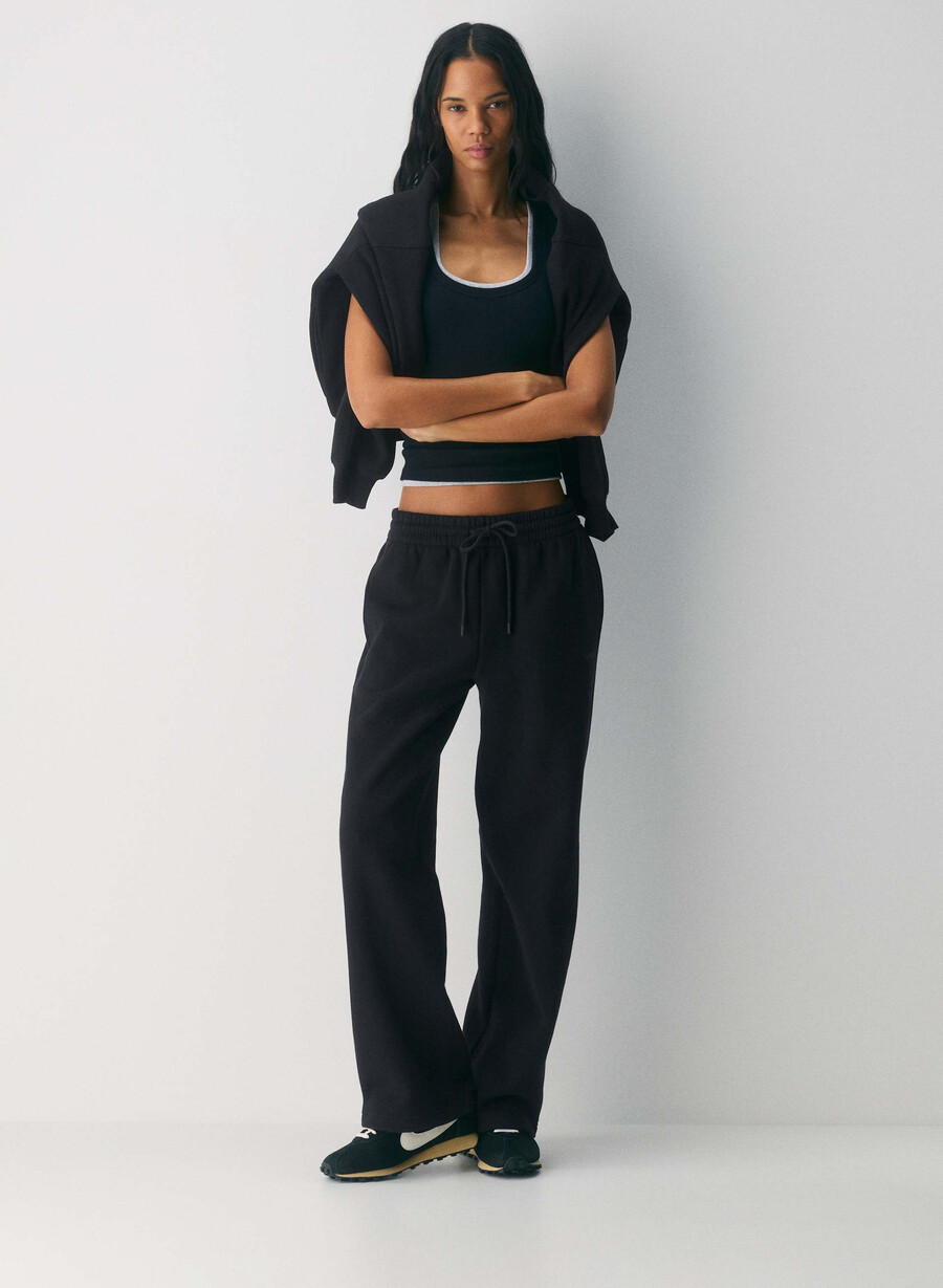 pantaloni larghi da tuta in pile cozy sweatfleece boyfriend nero