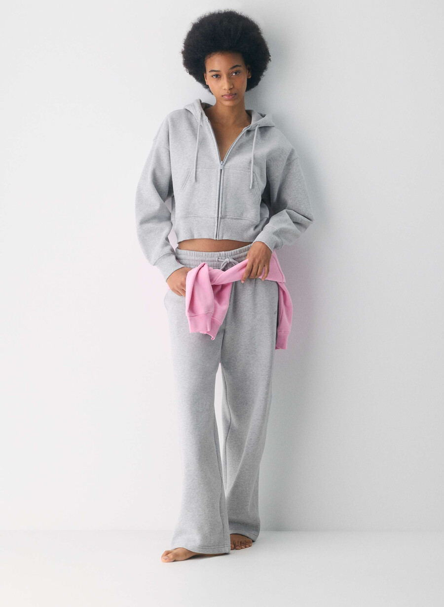 pantaloni larghi da tuta in pile cozy sweatfleece color cromo melange