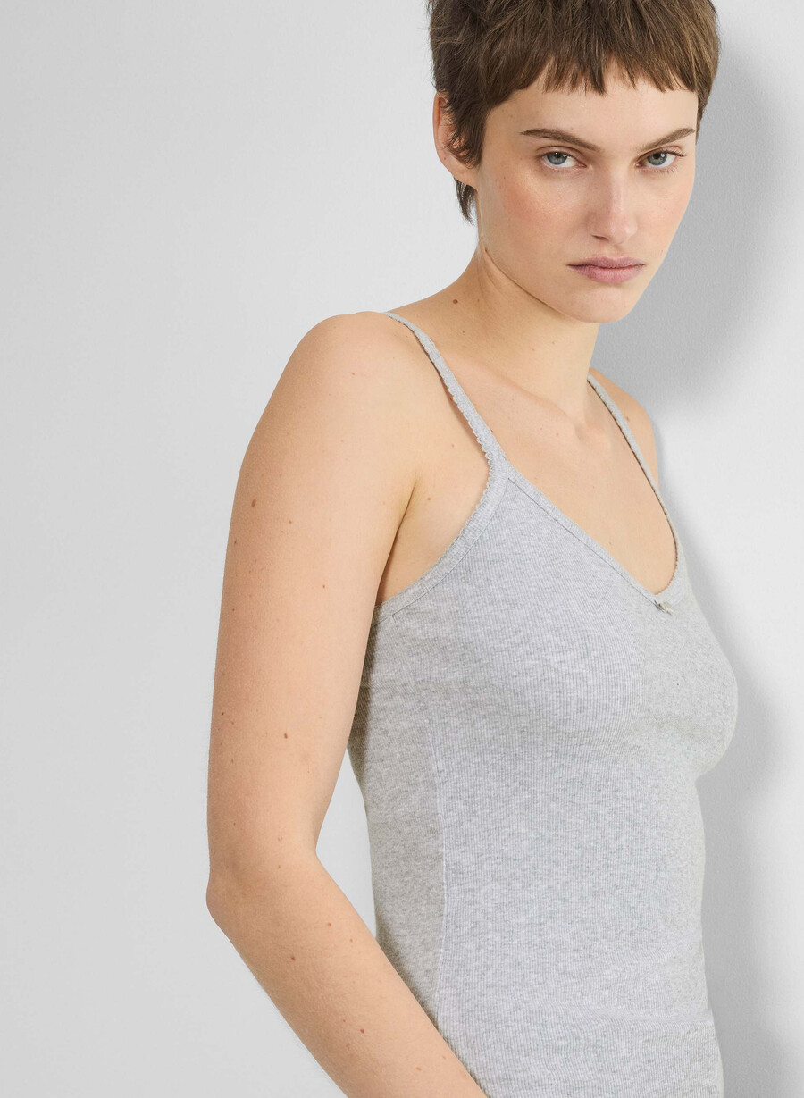 canotta con scollo a v e pizzo a coste homestretch heather chrome